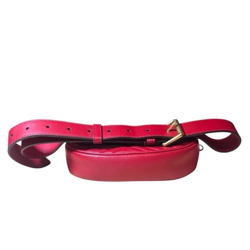 Gucci Red Chevron Quilted Matelasse Leather GG Marmont Waist Belt Bag Auth - Picture 6 of 16